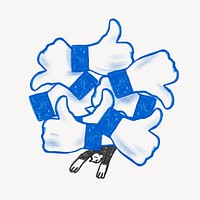 Man buried in thumbs up icon, social media doodle psd