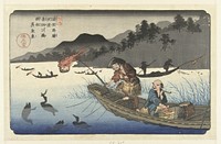 Aalscholvervissersboten op de Nagae rivier te Kawado (1838 - 1842) print in high resolution by Keisai Eisen. Original from The Rijksmuseum. 