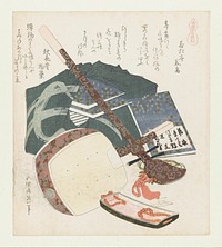 Hokusai's (1760-1849) A comparison of Genroku poems and shells. Original public domain image from the Rijksmuseum.