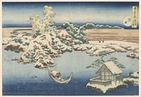 Hokusai's (1833) Snow on the Sumida River (Sumida), from the series, Snow, Moon, and Flowers (Setsugekka). Original public domain image from the Rijksmuseum.