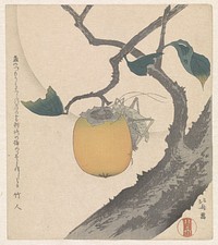 Hokusai's (1807) Moon, Persimmon and Grasshopper. Original public domain image from the Rijksmuseum.