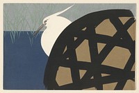 White Heron (1866 - 1942) Japanese Woodblock Print by Kamisaka Sekka. Original public domain image from the Rijksmuseum. Digitally enhanced by rawpixel.