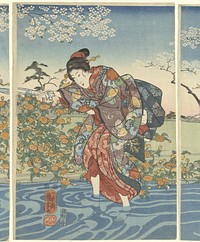 De Ide Tama rivier in de provincie Yamashiro, Utagawa Kuniyoshi (ca. 1847) print in high resolution by Utagawa Kuniyoshi. Original from the Rijksmuseum. 