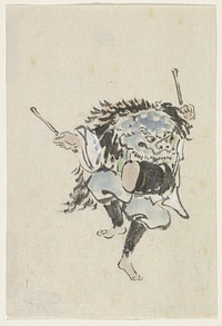 Danser met leeuwenmasker en trom, Utagawa Kuniyoshi (1808&ndash;1861) print in high resolution by Utagawa Kuniyoshi. Original from the Rijksmuseum. 