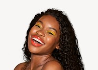 Happy black woman, isolated beauty image psd