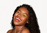 Happy black woman, isolated beauty image