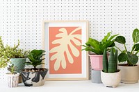 Photo frame mockup, houseplant decor  psd