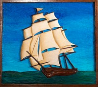 Wood Carving of a Tall Ship by Ira Blount