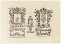 Designs for Tables, Mirror Frames, Holy Water Stoups and a Clock, Plate 15 from "Nuove Inventioni d'Ornamenti"