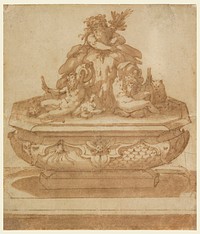 Recto: Fountain Design with Oceanus and the River Gods Arno and Tiber