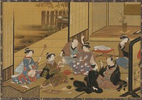 Interior scene of a party with geisha and clients by Utagawa Toyoharu