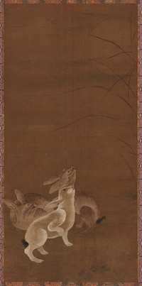 Three hares looking at the moon