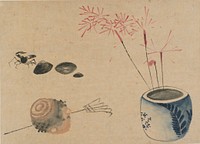 Sparklers, crab and bulb by Katsushika Hokusai