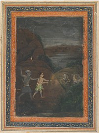 Bhils hunting deer at night, Mughal Court