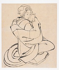 Lady Holding a Cat by Katsushika Hokusai