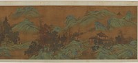 Landscape with buildings and travelers by Formerly attributed to Zhao Bosu