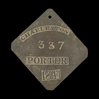 Charleston slave badge from 1844 for Porter No. 337