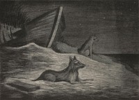 (Untitled) (Night Scene of Shoreline with Two Wolves)