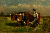 Untitled (man with two oxen) by Edward Mitchell Bannister