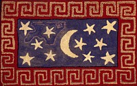 Hooked Rug with Stars, Crescent and Fret