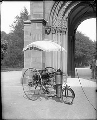 Copeland Steam-propelled Tricycle in Front of the Castle