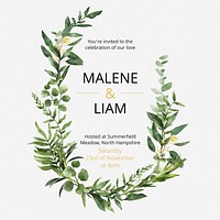 Botanical wedding Instagram post template, editable text vector