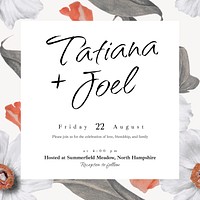 Floral wedding Instagram post template, editable text vector