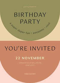 Birthday party invitation card template, editable text psd