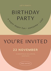 Birthday party invitation card template, editable text vector