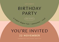 Birthday party invitation card template, editable design vector