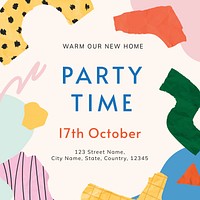 Housewarming party Instagram post template, editable text vector