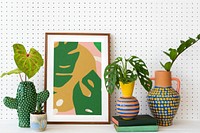 Photo frame mockup, houseplant decor  psd