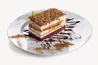 Chocolate cake slice, delicious dessert image psd