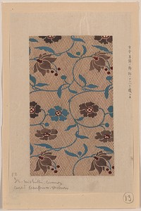 Ito nishiki (yarn brocade), anhera-ori (weave), shows floral and vine designs for kimonos (ca.1750-1900) print in high resolution. Original from Library of Congress. 