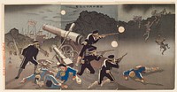 Fierce Attack in the Moonlight at Port Arthur (1894) print in high resolution by Shinohara Kiyooki. Original from the Saint Louis Art Museum. 