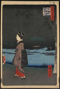 Utagawa Hiroshige's Night View of Matsuchiyama and the San'ya Canal. Original public domain image from the Library of Congress.