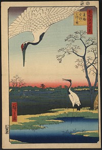 Utagawa Hiroshige (1797 – 1858) Minowa, Kanasugi, Mikawashima, No. 102 from One Hundred Famous Views of Edo. Original public domain image from the Library of Congress.