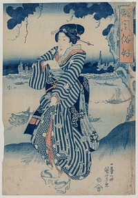 Geisha Standing on the Bank of the Sumida River (from the series People Who Like the Latest Fashions and Manners) (ca. 1830s) print in high resolution by Utagawa Kuniyoshi. Original from the Cleveland Museum of Art. 