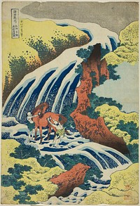 Katsushika Hokusai (1760-1849). Waterfall where Yoshitsune Washed his Horse, Yoshino, Yamato Province. Original from The Art Institute of Chicago.