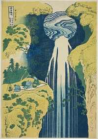 Hokusai's The waterfall of Amida behind the Kiso Road. Original from The Art Institute of Chicago.