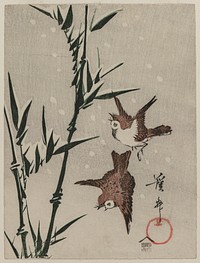 Sparrows, Bamboo and Falling Snow (c. late 1820s) print in high resolution by Keisai Eisen. Original from The Cleveland Museum of Art.