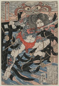 Rori Hakucho Chojun (from the series 108 Heroes of the Novel Shui Hu Chuan) (late 1820s) in high resolution by Utagawa Kuniyoshi. Original from the Cleveland Museum of Art. 