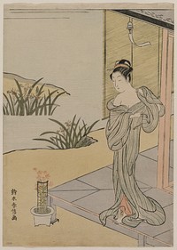 Young Woman Looking at a Pot of Pinks. Original from The Cleveland Museum of Art.