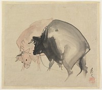 Two Bulls (ca. 1810) painting in high resolution by Maruyama Oju.  Original from the Minneapolis Institute of Art.