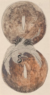 Crane Design for Sword-Guard during first half 19th century painting in high resolution by Yamamoto Baiitsu.  Original from the Minneapolis Institute of Art.