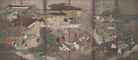 Scenes from the Tale of Genji on Silver Ground (left of a pair) during 18th century painting in high resolution.  Original from the Minneapolis Institute of Art.