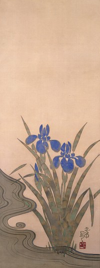 Blue Iris during early 19th century painting in high resolution by Nakamura Hochu.  Original from The Minneapolis Institute of Art.