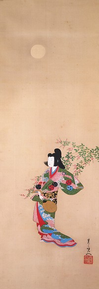 Prostitute Takao with Bush Clover and Moon during first half 19th century painting in high resolution by Suzuki Kiitsu. Original from the Minneapolis Institute of Art.