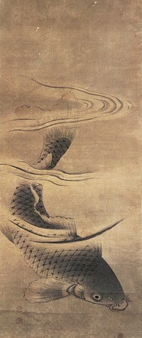 Swimming Carp (left of a pair of Carps) (1777) painting in high resolution by Tsukioka Settei.  Original from The Minneapolis Institute of Art.