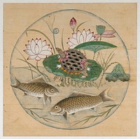 Lotus and Fish in Rondel during 19th century painting in high resolution. Original from the Minneapolis Institute of Art.
